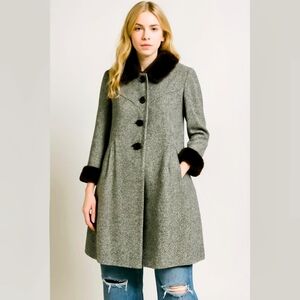 1960s Sears A-Line Swing Coat with Faux Fur Trim